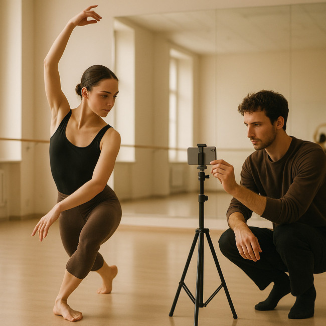 Danseurs enregistrant une vidéo d'audition dans un studio