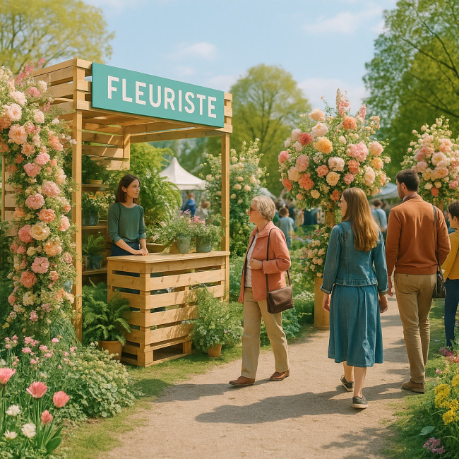 Stand de fleuriste dans un festival botanique