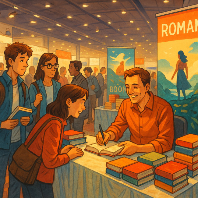 Stand littéraire animé au salon du livre