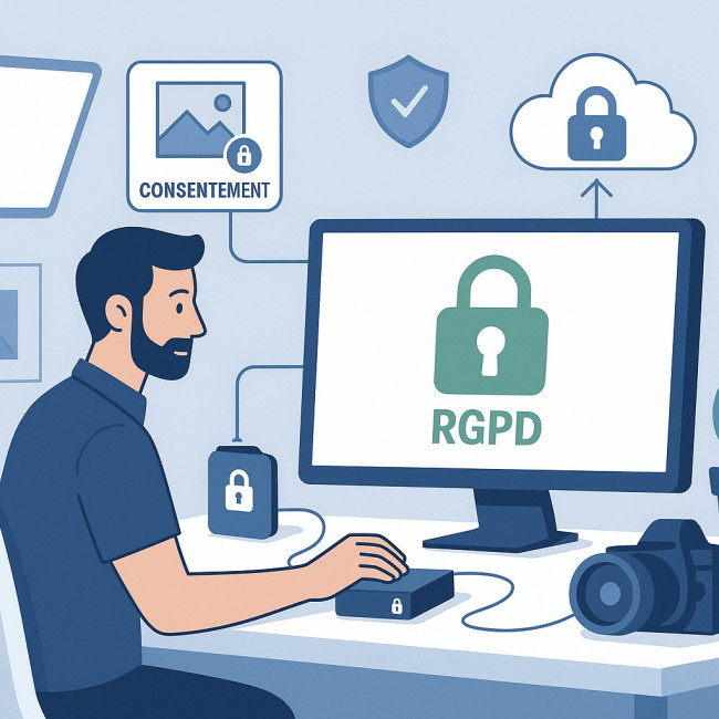 photographe sauvegardant des images chiffrées