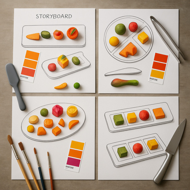vue aérienne d'un storyboard culinaire conceptuel