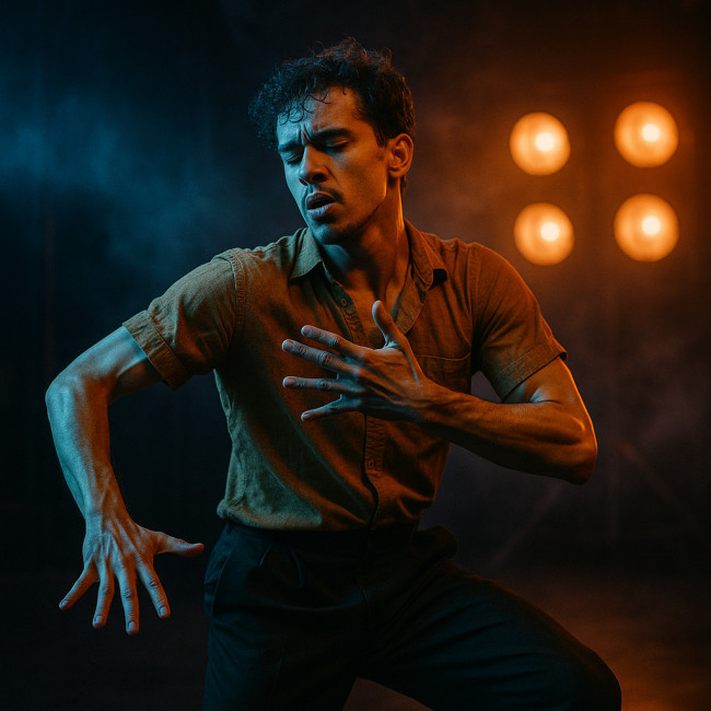 danseur jazz fusion en pleine narration visuelle