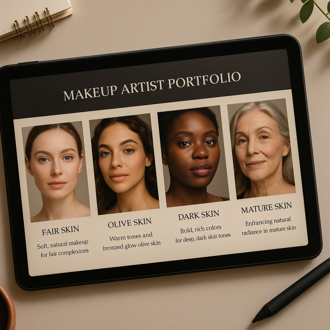 Diaporama portfolio maquilleur inclusif sur tablette