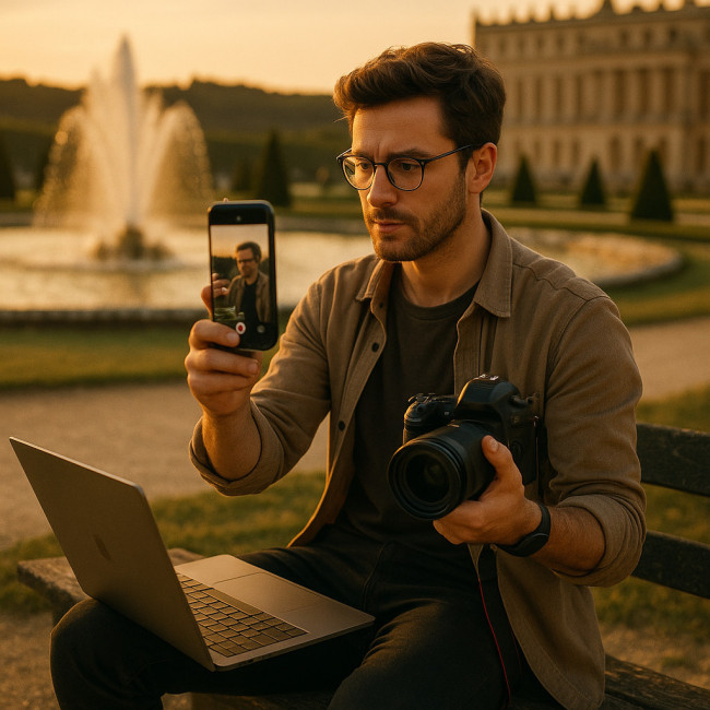 Créateur de contenu couvrant un événement à Versailles