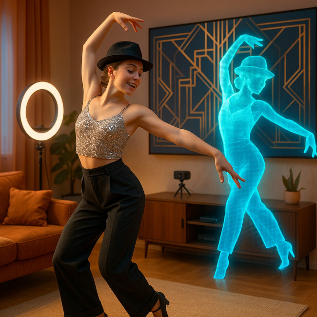 Danseuse jazz utilisant un studio virtuel 3D à domicile