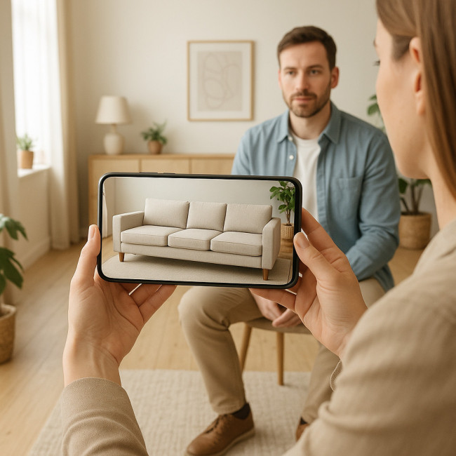 visualisation en réalité augmentée d'un canapé dans un salon