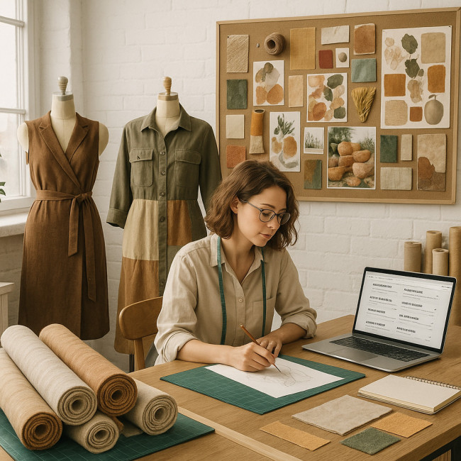 Styliste créant une capsule écoresponsable dans son atelier