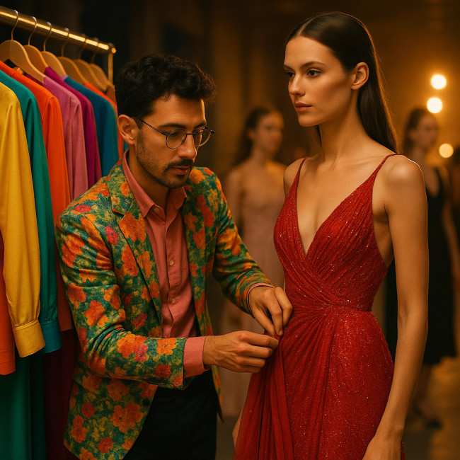 Styliste lyonnais préparant des looks backstage
