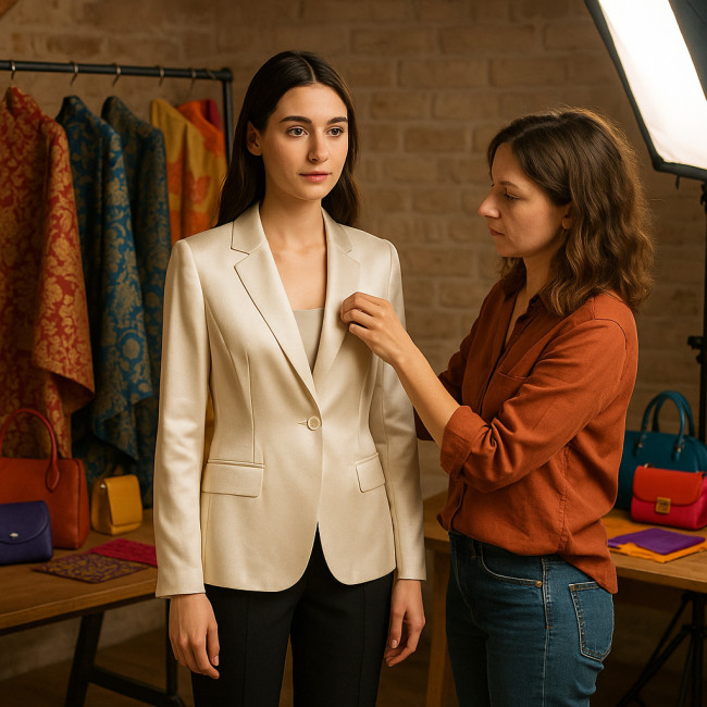 Styliste lyonnais préparant un shooting e-commerce