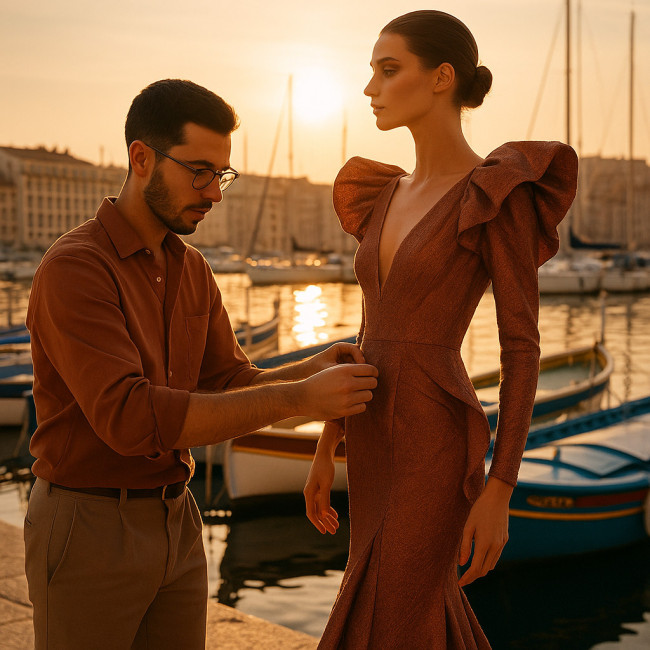 stylist marseillais supervisant un shooting mode au Vieux-Port