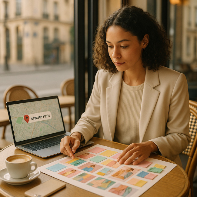 Styliste parisienne optimisant sa visibilité locale sur Google
