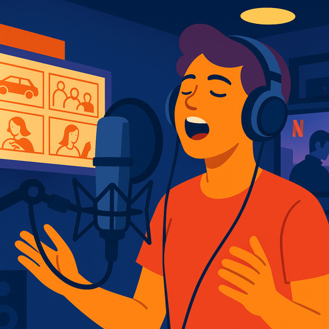 Chanteur en studio enregistrant pour pub et série