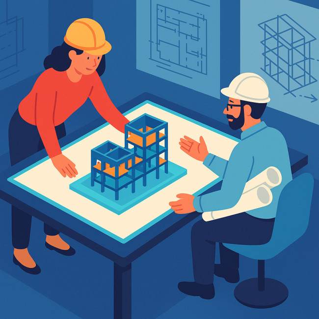 illustration architecte et ingénieur collaborant sur un projet