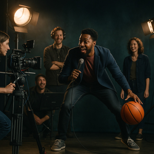 Comédien bilingue sportif sur un plateau de tournage