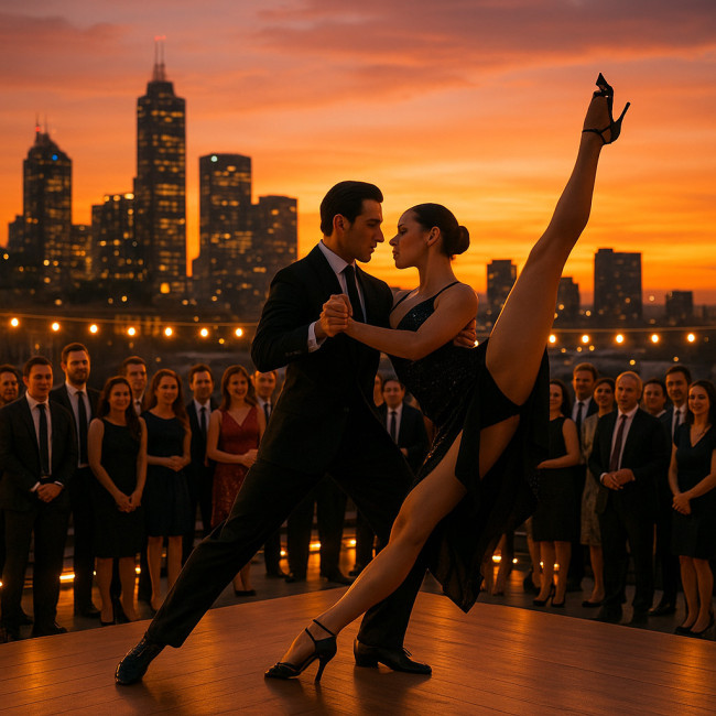 Duo de tango sur un rooftop lors d'un événement corporate