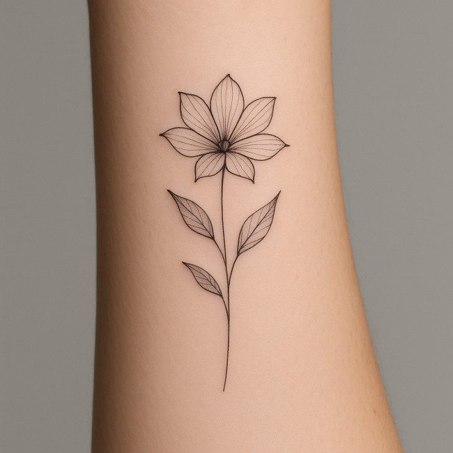 Tatouage fine line fleur délicate sur avant-bras