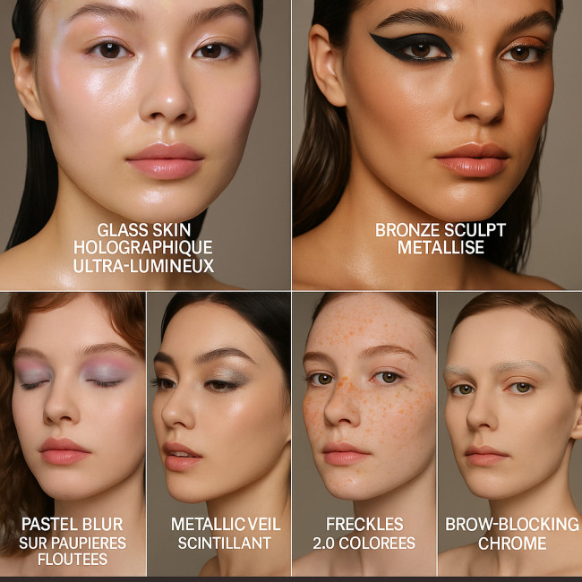 Collage des sept tendances maquillage éditorial 2025