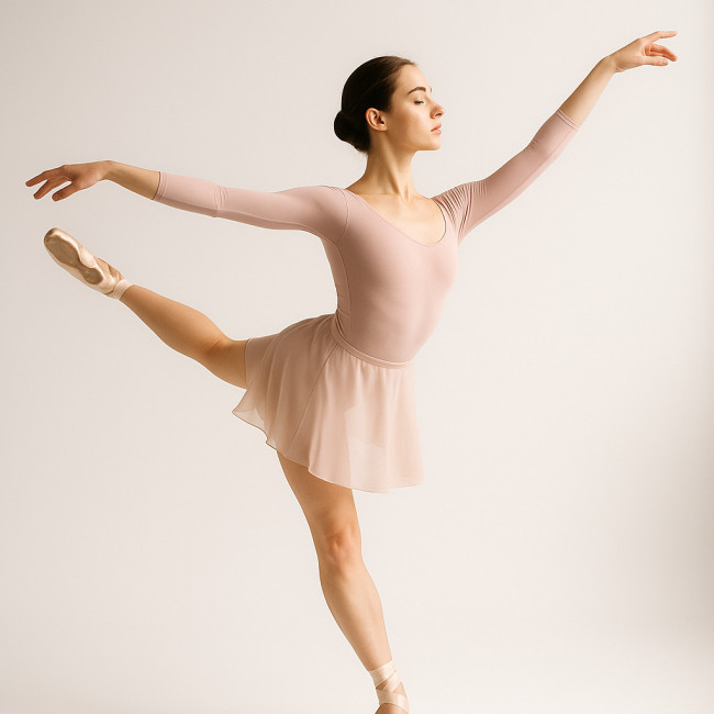 Danseuse en justaucorps pastel posant en studio