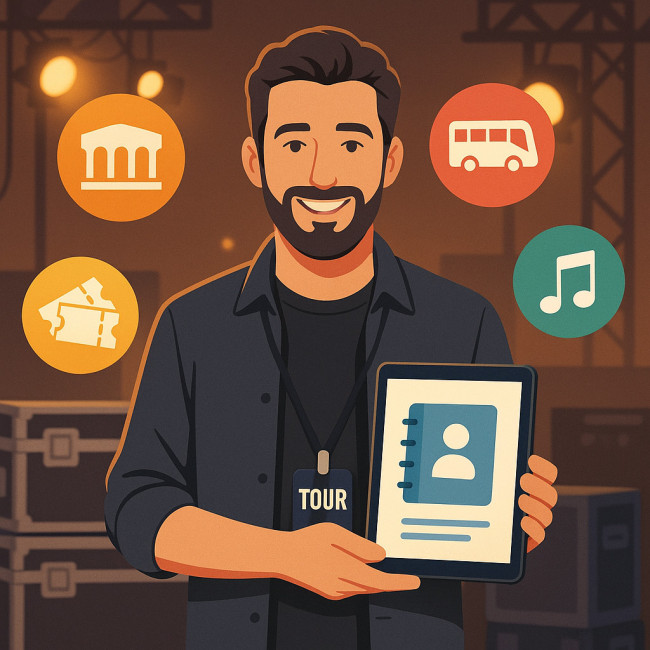 Illustration d'un tour manager connectant des salles de concert