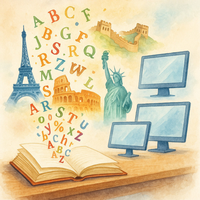 livre ouvert et monuments du monde figurant la traduction