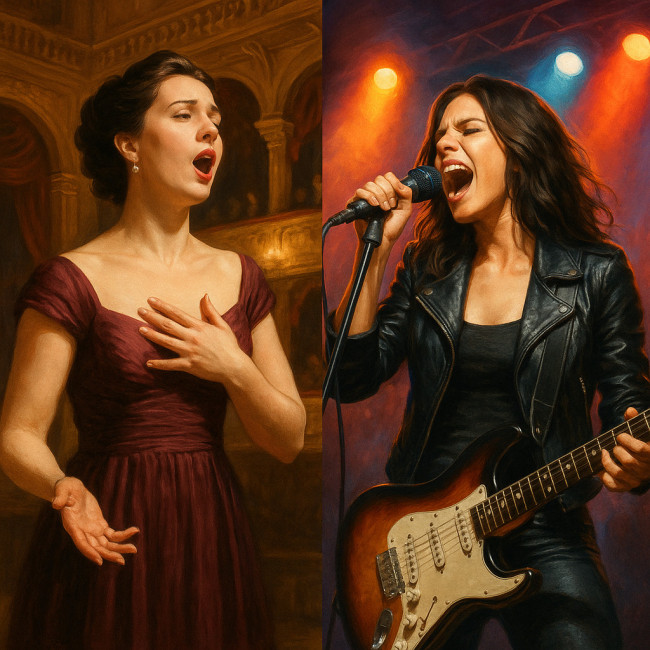 Visuel montrant la transition du chant lyrique au rock