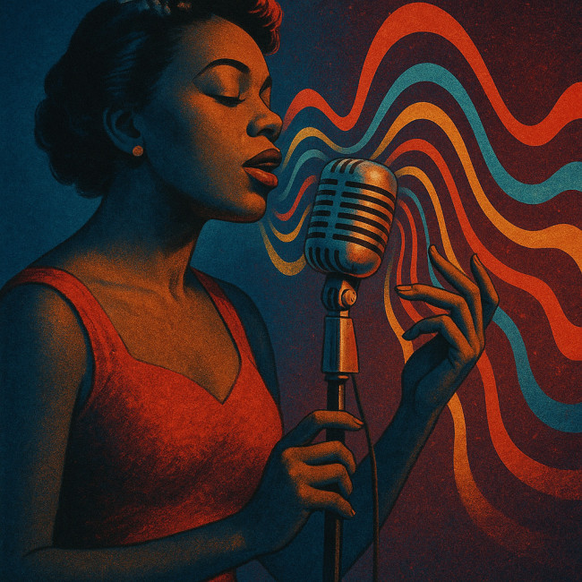 Illustration d'une chanteuse blues adaptant la tonalité