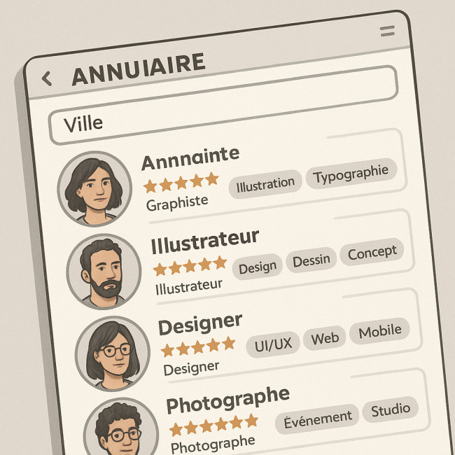 Interface de filtre par ville sur un annuaire de talents
