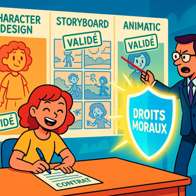 illustratrice validant les étapes créatives pour protéger ses droits moraux