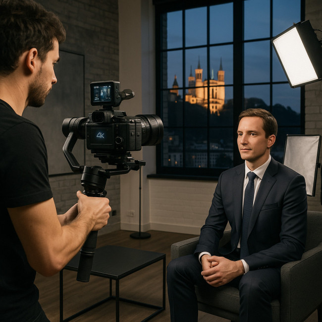 Vidéaste professionnel à Lyon en plein tournage corporate