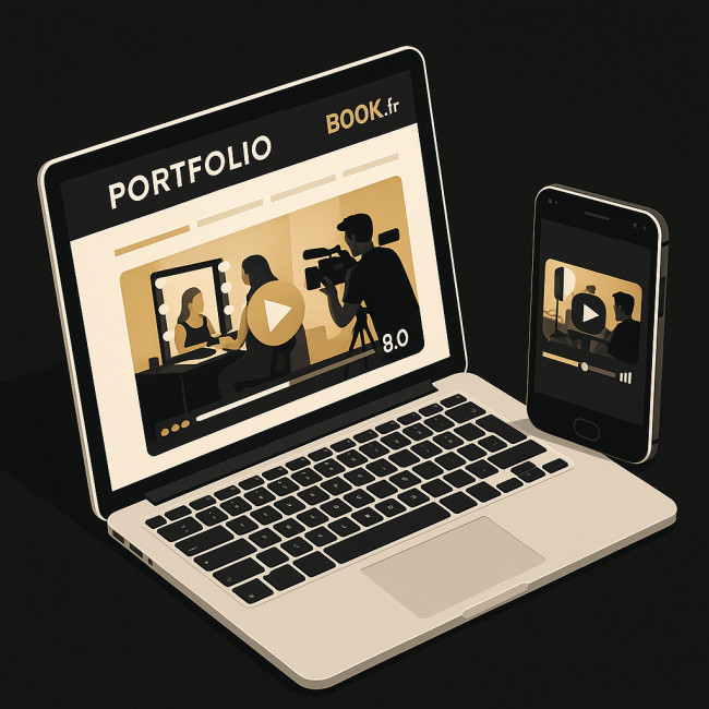 Illustration d'un portfolio Book.fr avec vidéo backstage optimisée