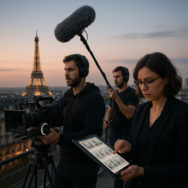 Équipe de tournage corporate en situation d'urgence
