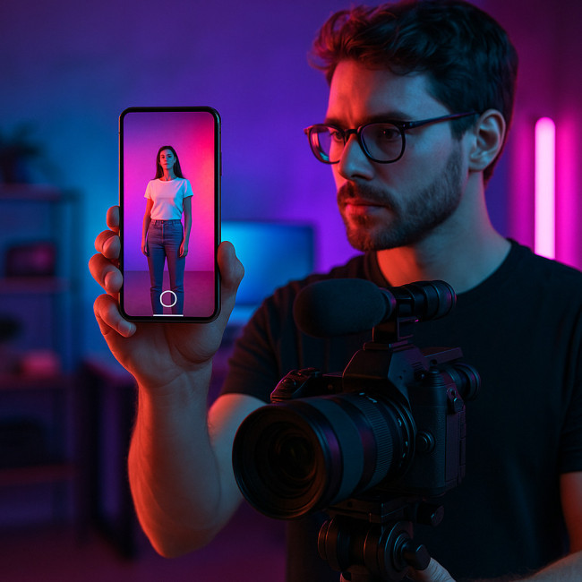 Vidéaste filmant en format vertical sur smartphone