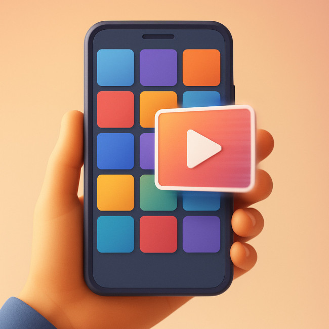 smartphone affichant une vignette vidéo teaser avec icône play