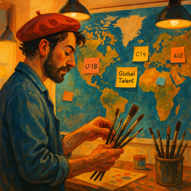 Illustration d'un artiste planifiant son visa autour du monde