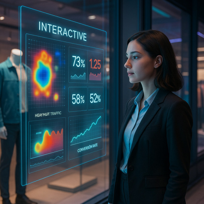 visual merchandiser analysant des données en magasin