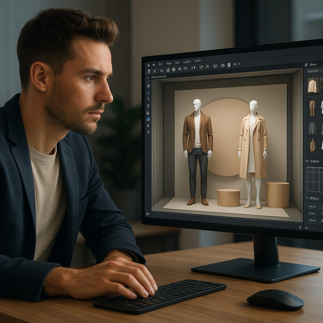 visual merchandiser utilisant un logiciel 3D