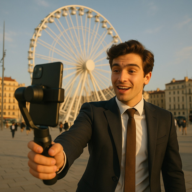 Acteur filmant un vlog au Vieux-Port de Marseille