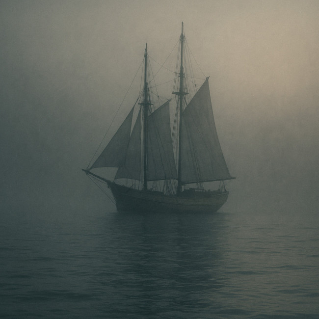 Voilier solitaire dans la brume au petit matin