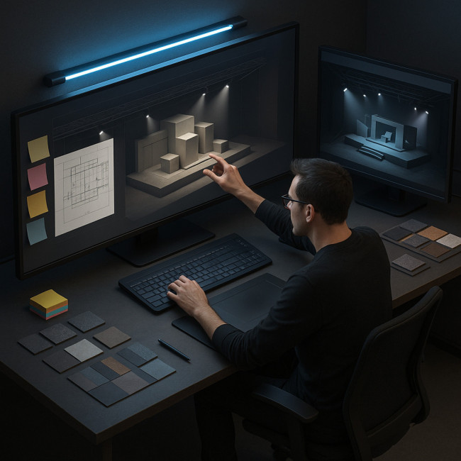 studio de scénographie numérique avec écrans 3D