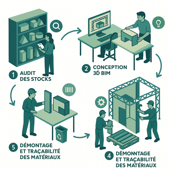 Infographie du workflow d'éco-scénographie